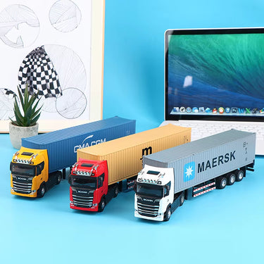 1:36 Pull Back Scale Diecast Container Truck With Light And Sound
